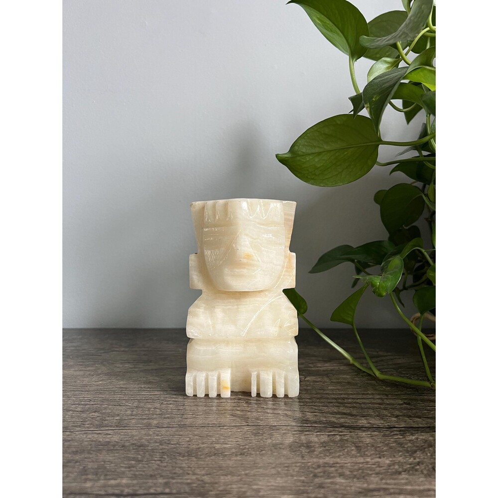Single Vintage Cream with Tan Marbled Onyx Aztec Bookend